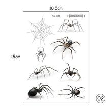 Load image into Gallery viewer, Halloween Spider Tattoo Stickers Waterproof Sweatproof Scary Stickers Temporary Body Art Tattoo Stickers