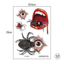 Load image into Gallery viewer, Halloween Spider Tattoo Stickers Waterproof Sweatproof Scary Stickers Temporary Body Art Tattoo Stickers