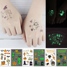 Load image into Gallery viewer, Halloween Luminous Children Tattoo Stickers Spider Web Pumpkin Cartoon Halloween Luminous Body Art Tattoo Stickers