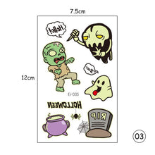 Load image into Gallery viewer, Halloween Luminous Children Tattoo Stickers Spider Web Pumpkin Cartoon Halloween Luminous Body Art Tattoo Stickers
