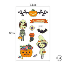 Load image into Gallery viewer, Halloween Luminous Children Tattoo Stickers Spider Web Pumpkin Cartoon Halloween Luminous Body Art Tattoo Stickers