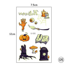 Load image into Gallery viewer, Halloween Luminous Children Tattoo Stickers Spider Web Pumpkin Cartoon Halloween Luminous Body Art Tattoo Stickers