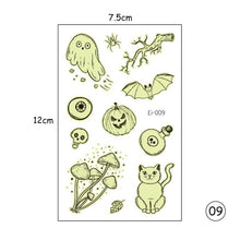 Load image into Gallery viewer, Halloween Luminous Children Tattoo Stickers Spider Web Pumpkin Cartoon Halloween Luminous Body Art Tattoo Stickers