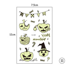 Load image into Gallery viewer, Halloween Luminous Children Tattoo Stickers Spider Web Pumpkin Cartoon Halloween Luminous Body Art Tattoo Stickers
