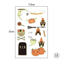 Load image into Gallery viewer, Halloween Luminous Children Tattoo Stickers Spider Web Pumpkin Cartoon Halloween Luminous Body Art Tattoo Stickers