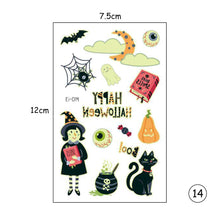 Load image into Gallery viewer, Halloween Luminous Children Tattoo Stickers Spider Web Pumpkin Cartoon Halloween Luminous Body Art Tattoo Stickers