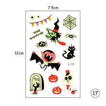 Load image into Gallery viewer, Halloween Luminous Children Tattoo Stickers Spider Web Pumpkin Cartoon Halloween Luminous Body Art Tattoo Stickers