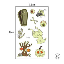 Load image into Gallery viewer, Halloween Luminous Children Tattoo Stickers Spider Web Pumpkin Cartoon Halloween Luminous Body Art Tattoo Stickers