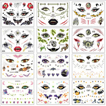 Load image into Gallery viewer, Halloween Luminous Face Tattoo Stickers Waterproof Anti-sweat Luminous Body Art Tattoo Stickers