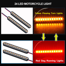Load image into Gallery viewer, Pair 24 LED Motorcycle Light Bar Flowing Water Turn Signal License Plate Light Dual Color Rear Brake Stop Lamp Tail Indicators