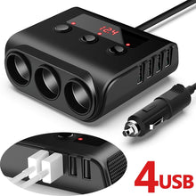 Load image into Gallery viewer, 3 Way Cigarette Lighter Socket Splitter 12V 100W 4 USB Car Charger Power Supply Auto Phone Charger Adapter for Iphone Samsung