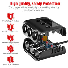Load image into Gallery viewer, 3 Way Cigarette Lighter Socket Splitter 12V 100W 4 USB Car Charger Power Supply Auto Phone Charger Adapter for Iphone Samsung