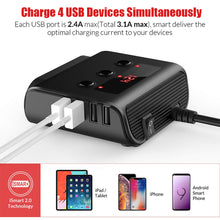 Load image into Gallery viewer, 3 Way Cigarette Lighter Socket Splitter 12V 100W 4 USB Car Charger Power Supply Auto Phone Charger Adapter for Iphone Samsung
