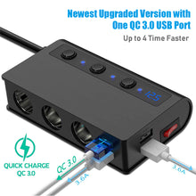 Load image into Gallery viewer, TR24 Quick Charge QC 3.0 -Cigarette Lighter Splitter 12V/24V 3 Socket 180W With 4-Port USB Car Charger ON-OFF Power