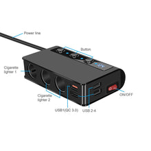 Load image into Gallery viewer, TR24 Quick Charge QC 3.0 -Cigarette Lighter Splitter 12V/24V 3 Socket 180W With 4-Port USB Car Charger ON-OFF Power