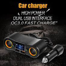 Load image into Gallery viewer, 0.5m Socket Cigarett e Lighter Splitter ZNB02 Car Charger Adapter 3.5A Dual USB Ports Support Volmeter / Temperature LED Display