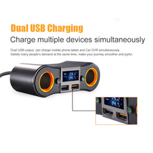 Load image into Gallery viewer, 0.5m Socket Cigarett e Lighter Splitter ZNB02 Car Charger Adapter 3.5A Dual USB Ports Support Volmeter / Temperature LED Display