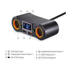 Load image into Gallery viewer, 0.5m Socket Cigarett e Lighter Splitter ZNB02 Car Charger Adapter 3.5A Dual USB Ports Support Volmeter / Temperature LED Display
