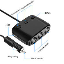 Load image into Gallery viewer, 3 Way Auto Cigarette Lighter ZNB03S Socket Splitter 120W 12v -24V Car Charger Dual USB Charger Socket with independent Off/on Switch