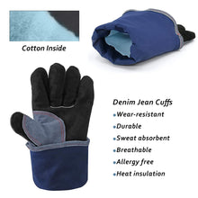 Load image into Gallery viewer, Cow Welding Gloves Thick Split Leather Kitchen Stove Heat Puncture Resistant BBQ Glove For Welder works with Palm Welders