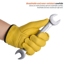Load image into Gallery viewer, Wear-Resistant Cowhide Work Gloves Leather Workers Work Welding Safety Protection For Garden Sports Motorcycle Driver Gloves