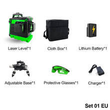 Load image into Gallery viewer, 12 Lines 3D Laser Level Self-Leveling 360 Horizontal and Vertical Cross With 1.2M Tripod Super Powerful Green Laser Beam Lines