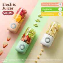 Load image into Gallery viewer, 500ml Portable Mini Juicer Blender USB Rechargeable 4-Blade Cutter Juicer Blenders Food Processor Milk Shake Smoothie Maker Mixer