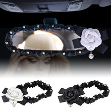 Load image into Gallery viewer, Car Interior Rearview Mirror Cover PU Leather Pearl Camellia Flower Auto Rear View Decoration Accessories For Women Girls