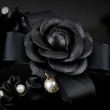 Load image into Gallery viewer, Car Interior Rearview Mirror Cover PU Leather Pearl Camellia Flower Auto Rear View Decoration Accessories For Women Girls