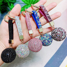 Load image into Gallery viewer, Leather Strap Strass Rhinestone Crystal Ball Car Keychain Charm Pendant Key Ring For Women Girl