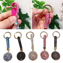 Load image into Gallery viewer, Leather Strap Strass Rhinestone Crystal Ball Car Keychain Charm Pendant Key Ring For Women Girl