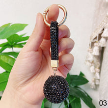 Load image into Gallery viewer, Leather Strap Strass Rhinestone Crystal Ball Car Keychain Charm Pendant Key Ring For Women Girl