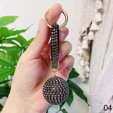 Load image into Gallery viewer, Leather Strap Strass Rhinestone Crystal Ball Car Keychain Charm Pendant Key Ring For Women Girl