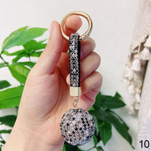 Load image into Gallery viewer, Leather Strap Strass Rhinestone Crystal Ball Car Keychain Charm Pendant Key Ring For Women Girl