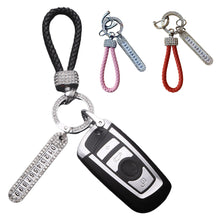 Load image into Gallery viewer, Car Key Ring Chain Holder Leather Keychain Crystal Anti-lost Luxury Gold Silver Buckle Women Phone Number Tag Keyfob
