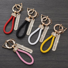 Load image into Gallery viewer, Car Key Ring Chain Holder Leather Keychain Crystal Anti-lost Luxury Gold Silver Buckle Women Phone Number Tag Keyfob
