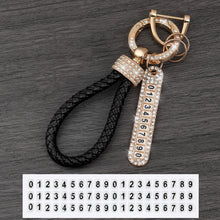 Load image into Gallery viewer, Car Key Ring Chain Holder Leather Keychain Crystal Anti-lost Luxury Gold Silver Buckle Women Phone Number Tag Keyfob