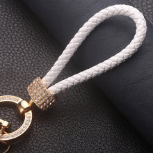 Load image into Gallery viewer, Car Key Ring Chain Holder Leather Keychain Crystal Anti-lost Luxury Gold Silver Buckle Women Phone Number Tag Keyfob