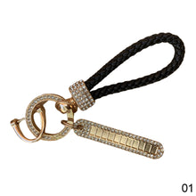 Load image into Gallery viewer, Car Key Ring Chain Holder Leather Keychain Crystal Anti-lost Luxury Gold Silver Buckle Women Phone Number Tag Keyfob