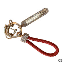 Load image into Gallery viewer, Car Key Ring Chain Holder Leather Keychain Crystal Anti-lost Luxury Gold Silver Buckle Women Phone Number Tag Keyfob