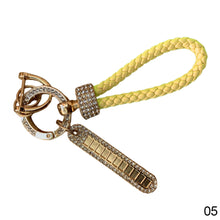 Load image into Gallery viewer, Car Key Ring Chain Holder Leather Keychain Crystal Anti-lost Luxury Gold Silver Buckle Women Phone Number Tag Keyfob