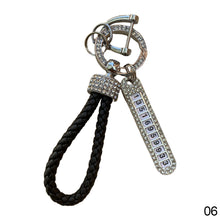 Load image into Gallery viewer, Car Key Ring Chain Holder Leather Keychain Crystal Anti-lost Luxury Gold Silver Buckle Women Phone Number Tag Keyfob