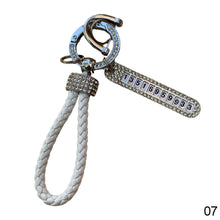 Load image into Gallery viewer, Car Key Ring Chain Holder Leather Keychain Crystal Anti-lost Luxury Gold Silver Buckle Women Phone Number Tag Keyfob