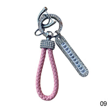 Load image into Gallery viewer, Car Key Ring Chain Holder Leather Keychain Crystal Anti-lost Luxury Gold Silver Buckle Women Phone Number Tag Keyfob