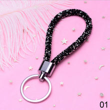 Load image into Gallery viewer, Car Keychain Colorful Sparkling Crystal PU Leather Rope For Couples Women Girl Bag Accessories Gift Keyring