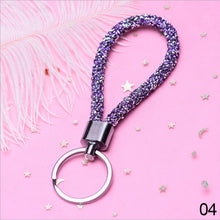 Load image into Gallery viewer, Car Keychain Colorful Sparkling Crystal PU Leather Rope For Couples Women Girl Bag Accessories Gift Keyring