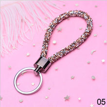 Load image into Gallery viewer, Car Keychain Colorful Sparkling Crystal PU Leather Rope For Couples Women Girl Bag Accessories Gift Keyring