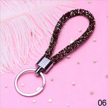 Load image into Gallery viewer, Car Keychain Colorful Sparkling Crystal PU Leather Rope For Couples Women Girl Bag Accessories Gift Keyring