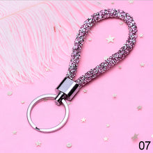 Load image into Gallery viewer, Car Keychain Colorful Sparkling Crystal PU Leather Rope For Couples Women Girl Bag Accessories Gift Keyring