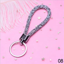 Load image into Gallery viewer, Car Keychain Colorful Sparkling Crystal PU Leather Rope For Couples Women Girl Bag Accessories Gift Keyring